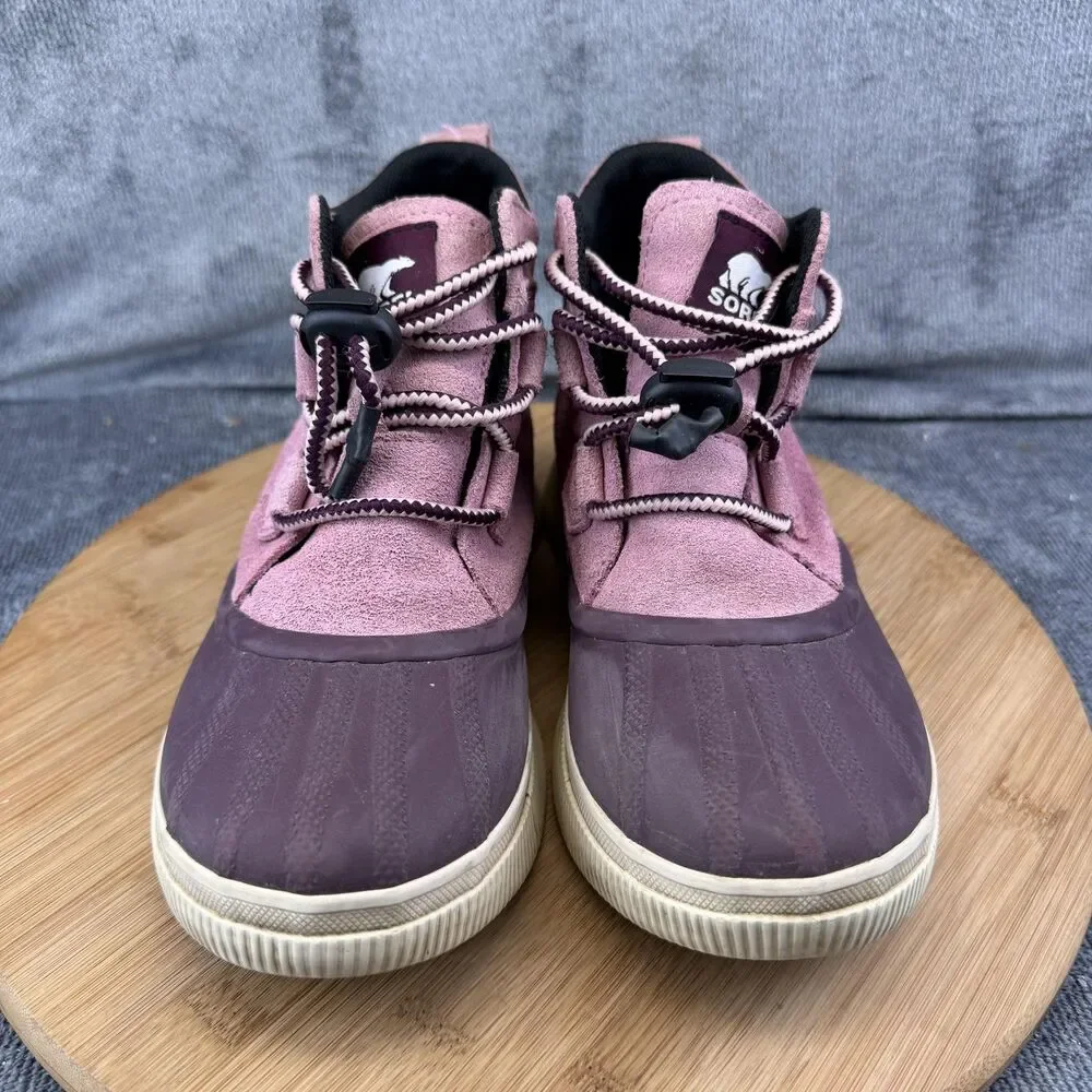 Sorel Boots Girls Size 5 Pink Suede Waterproof Rain Ankle Lace Up NY5169-627